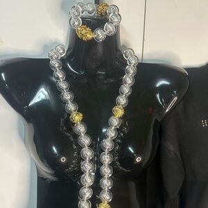 Elegant Silver and Gold Beaded Necklace Set